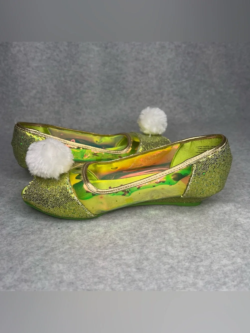 Disney Store Girls 2/3 Tinker Bell Pom Shoes Costume Accessory Peter Pan Fairy